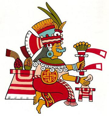 Chicomecoatl is depicted with two pinecones