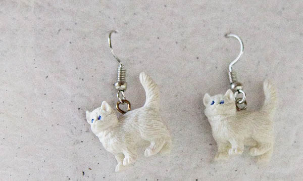 white cat earrings